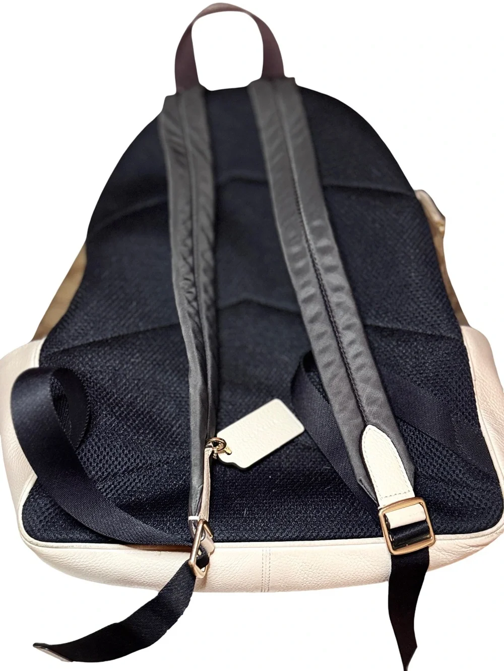 Coach Brown Signature Canvas Backpack with White Leather Pocket